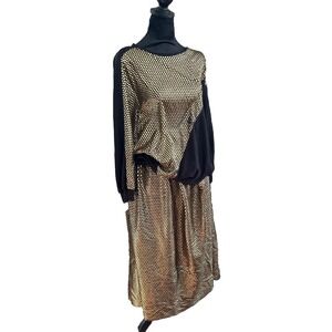 Vintage 80's Black Sequin Top and skirt Set Jersey. 3xl Liquid Gold